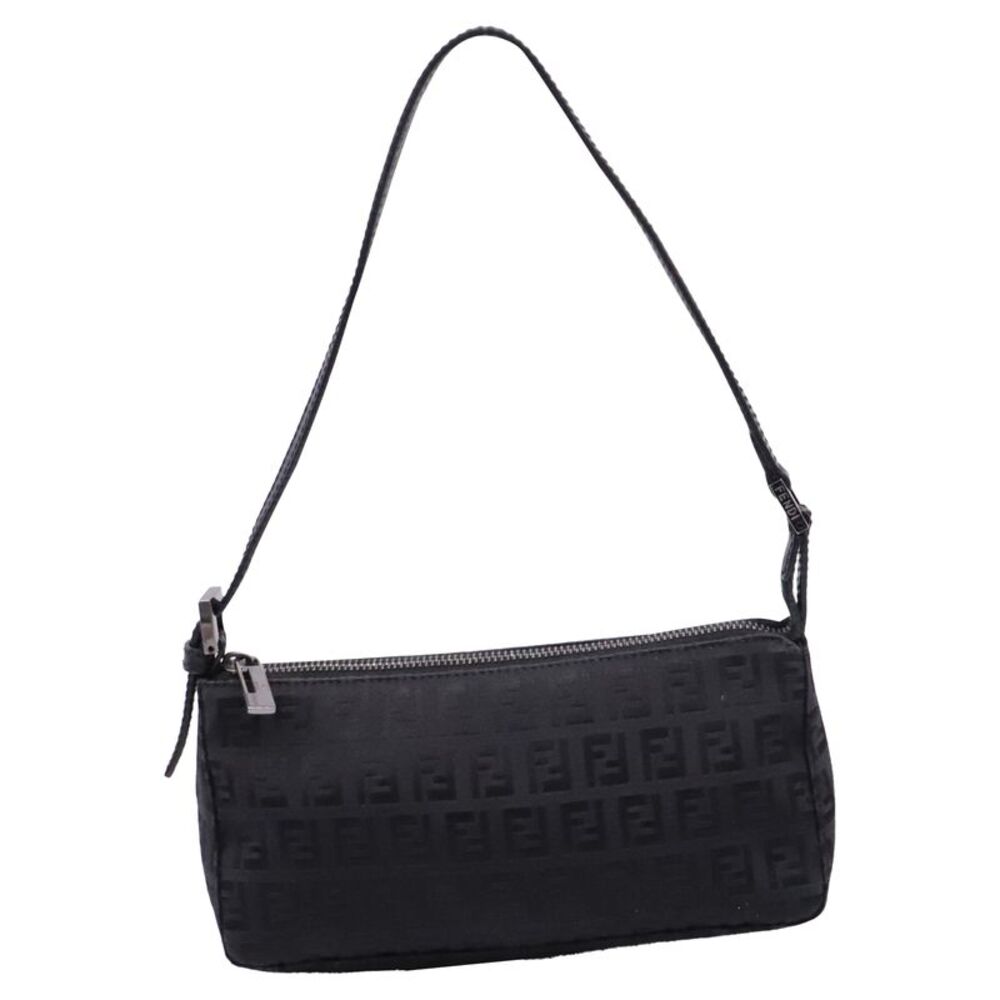 Fendi Mini Zucchino Pochette Shoulder Bag in Black Canvas